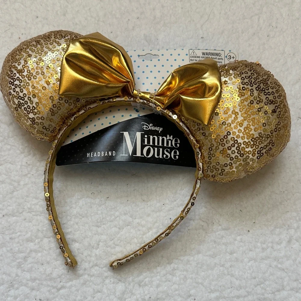 Disney Minnie Mouse Gold Sequin Bow Headband